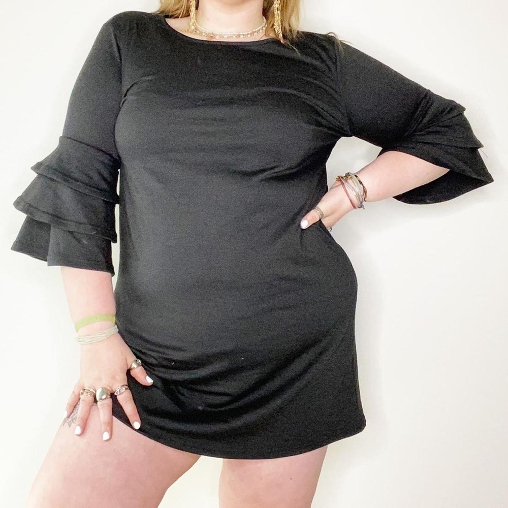 black ruffle short sleeve dress simply southern